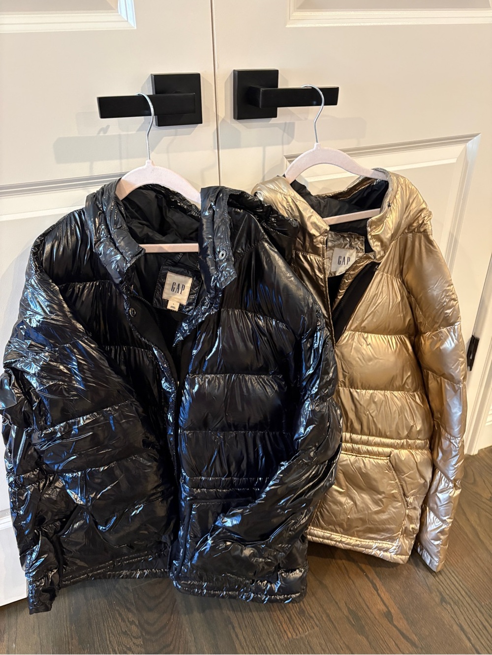GAP Women’s Shiny Puffer Jacket in Black, get Gold one FREE